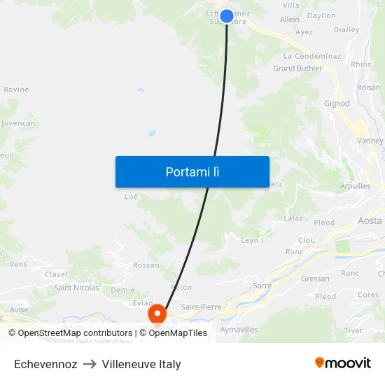 Echevennoz to Villeneuve Italy map