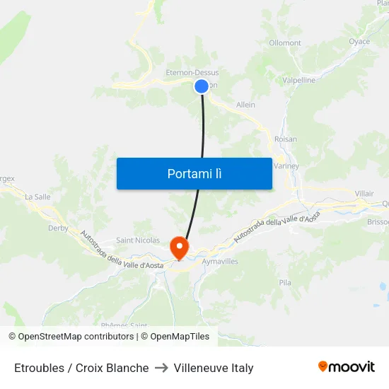 Etroubles / Croix Blanche to Villeneuve Italy map