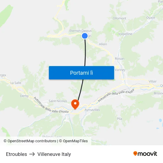 Etroubles to Villeneuve Italy map