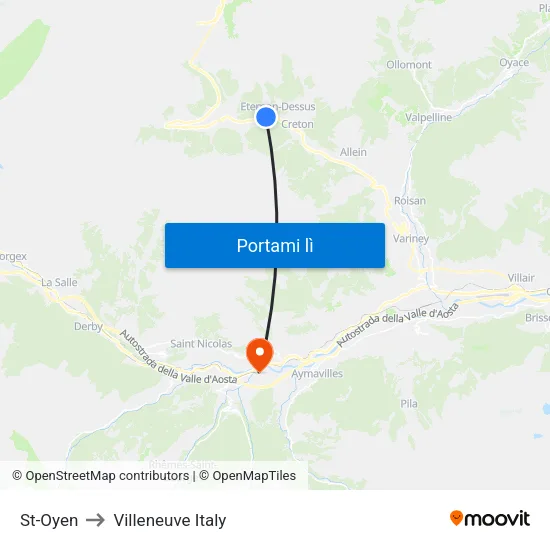 St-Oyen to Villeneuve Italy map