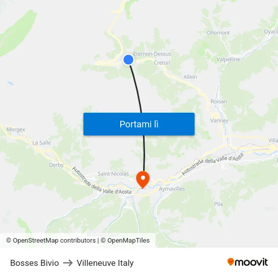 Bosses Bivio to Villeneuve Italy map