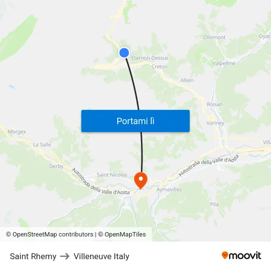Saint Rhemy to Villeneuve Italy map