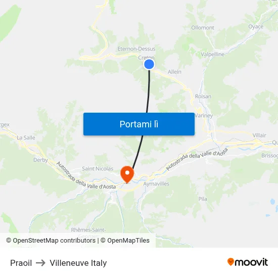 Praoil to Villeneuve Italy map