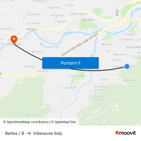 Bettex / B to Villeneuve Italy map