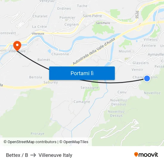Bettex / B to Villeneuve Italy map