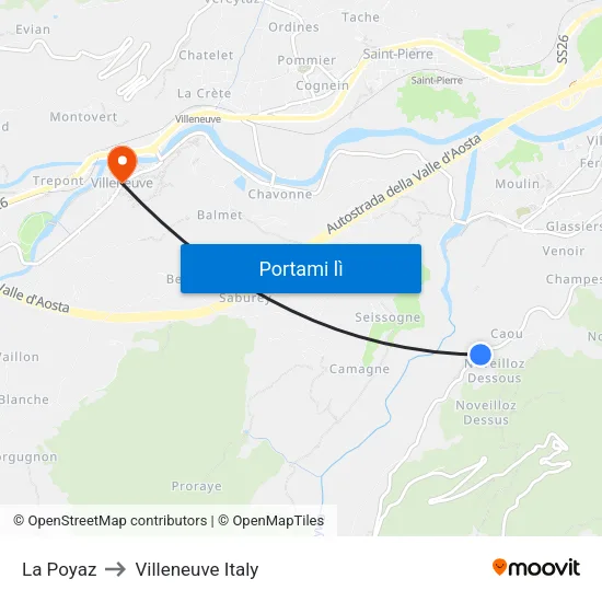 La Poyaz to Villeneuve Italy map