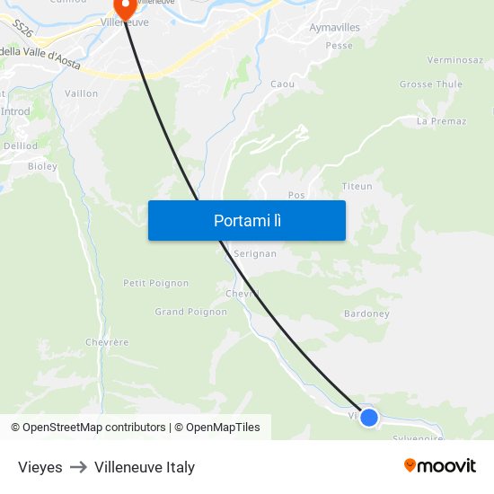 Vieyes to Villeneuve Italy map