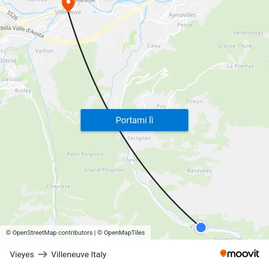 Vieyes to Villeneuve Italy map