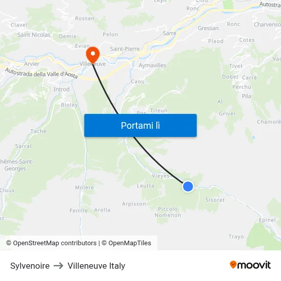 Sylvenoire to Villeneuve Italy map