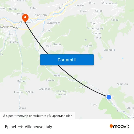 Epinel to Villeneuve Italy map