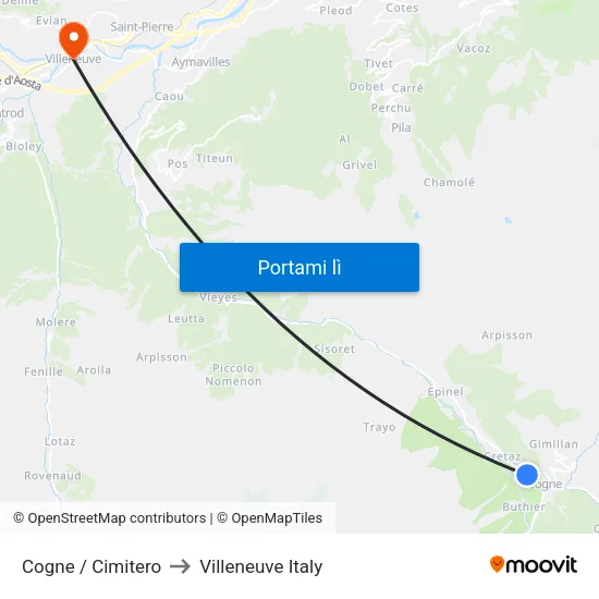 Cogne / Cimitero to Villeneuve Italy map