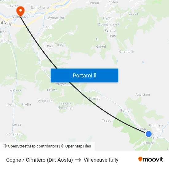 Cogne / Cimitero (Dir. Aosta) to Villeneuve Italy map