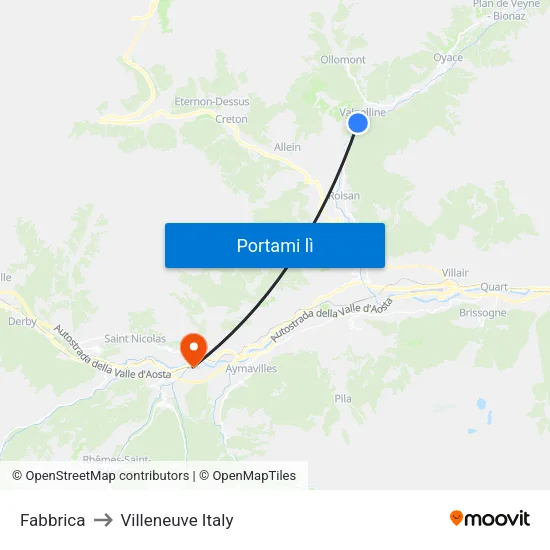 Fabbrica to Villeneuve Italy map