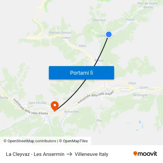 La Cleyvaz - Les Ansermin to Villeneuve Italy map