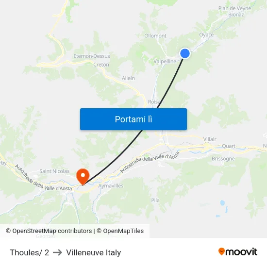 Thoules/ 2 to Villeneuve Italy map