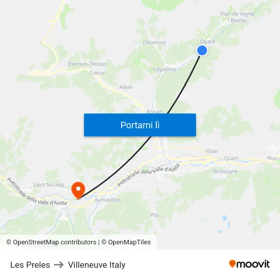 Les Preles to Villeneuve Italy map
