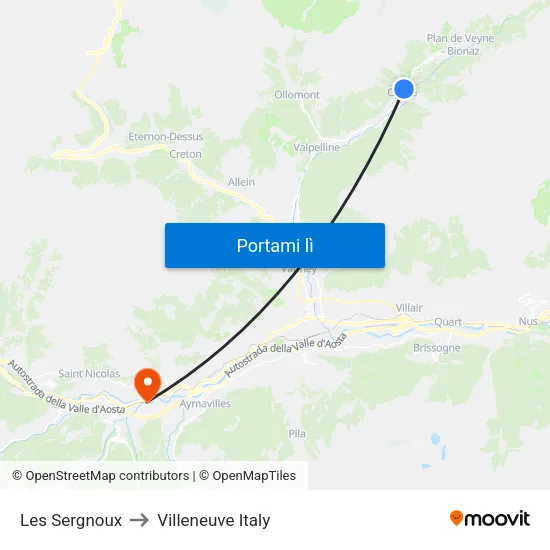 Les Sergnoux to Villeneuve Italy map
