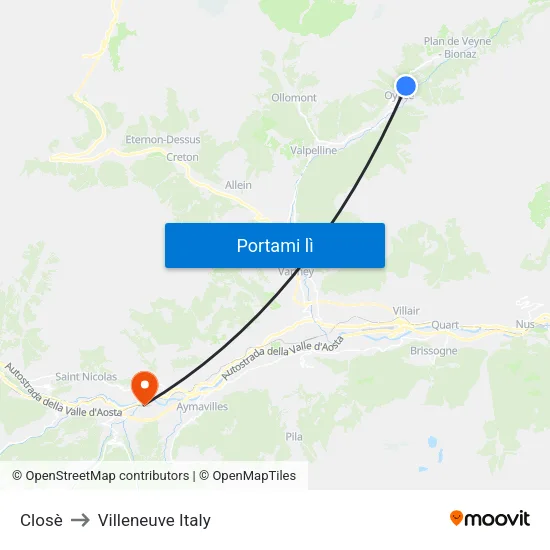 Closè to Villeneuve Italy map