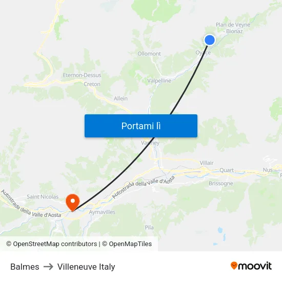 Balmes to Villeneuve Italy map