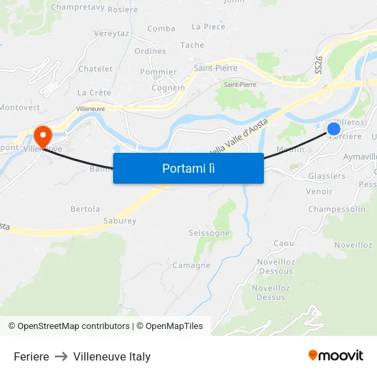 Feriere to Villeneuve Italy map