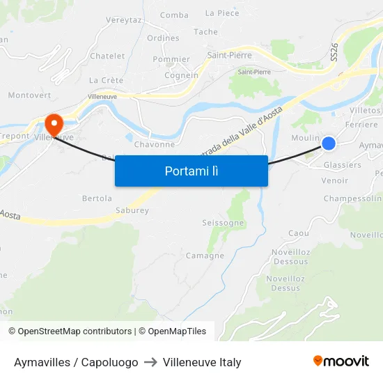 Aymavilles / Capoluogo to Villeneuve Italy map