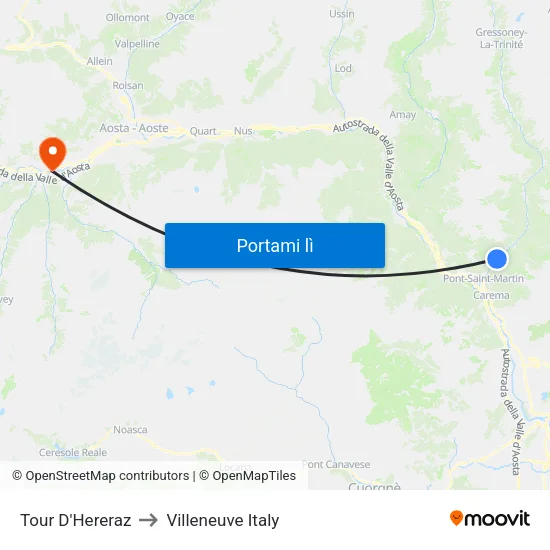 Tour D'Hereraz to Villeneuve Italy map