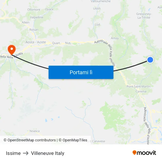 Issime to Villeneuve Italy map