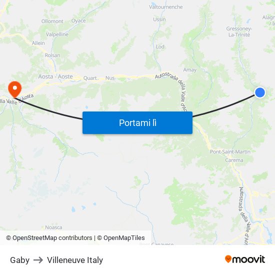 Gaby to Villeneuve Italy map