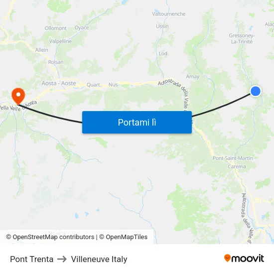 Pont Trenta to Villeneuve Italy map
