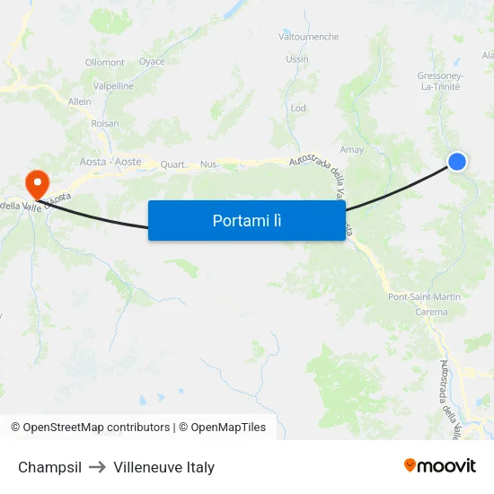 Ondre Tschossil to Villeneuve Italy map