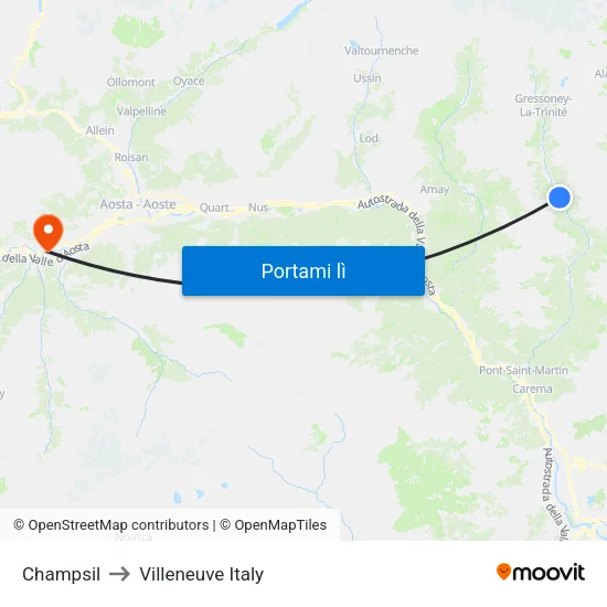Steina to Villeneuve Italy map