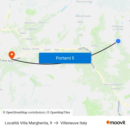Località Villa Margherita, 9 to Villeneuve Italy map