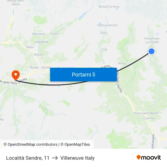Sendre to Villeneuve Italy map