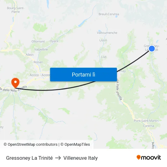 Edelboden to Villeneuve Italy map