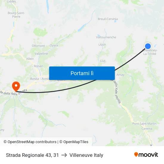 Selbsteg to Villeneuve Italy map