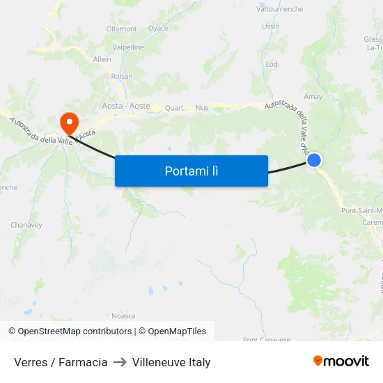Verres Farmacia to Villeneuve Italy map
