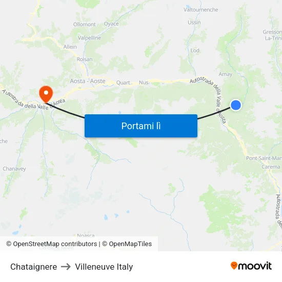 Chataignere to Villeneuve Italy map