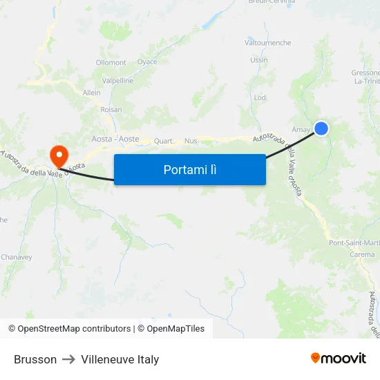 Brusson Centro to Villeneuve Italy map