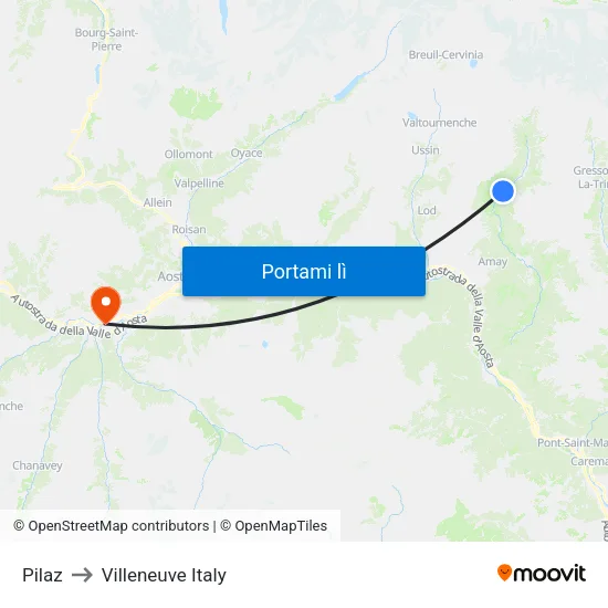 Pilaz to Villeneuve Italy map
