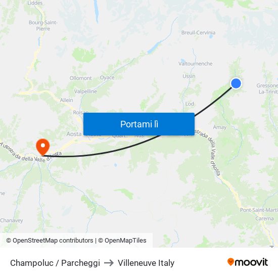 Champoluc / Parcheggi to Villeneuve Italy map