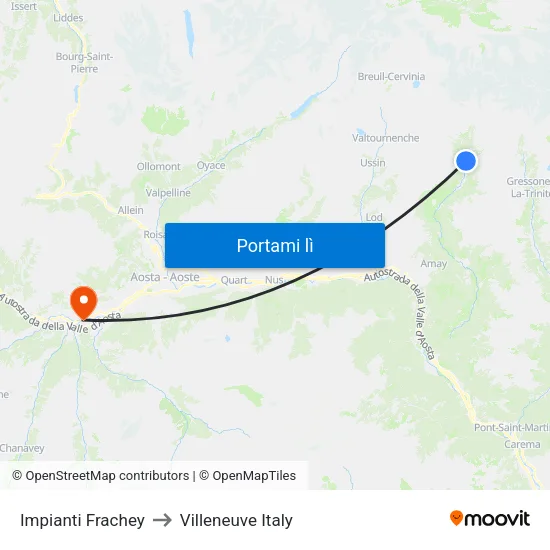 Impianti Frachey to Villeneuve Italy map