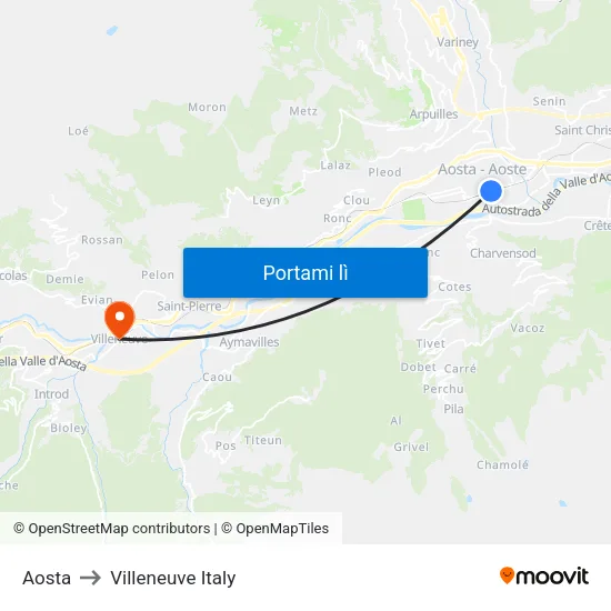 Aosta to Villeneuve Italy map