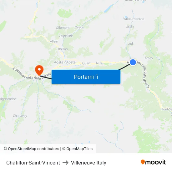 Châtillon-Saint-Vincent to Villeneuve Italy map