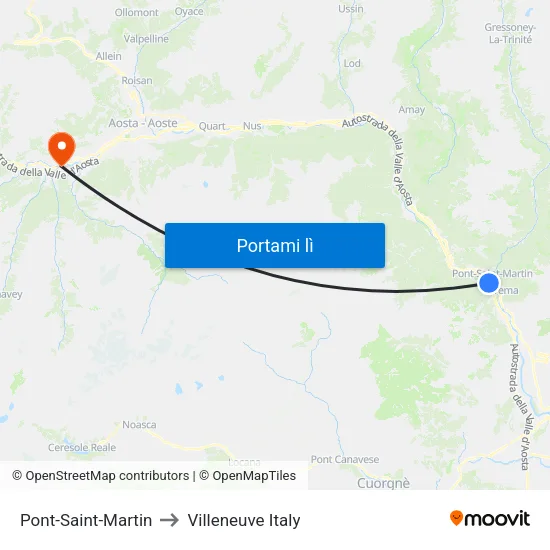 Pont-Saint-Martin to Villeneuve Italy map