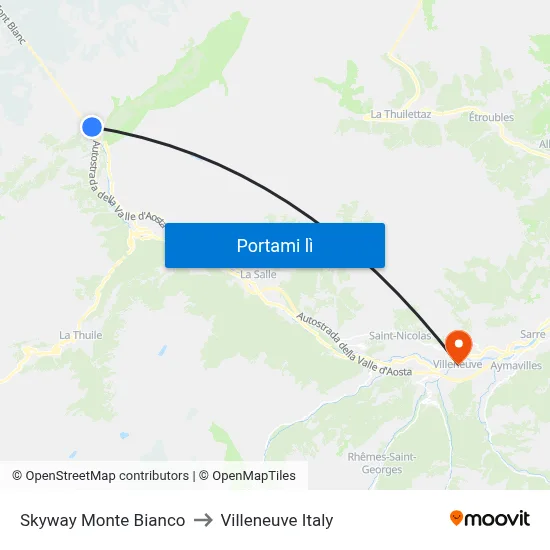 Portal D'Entreves to Villeneuve Italy map