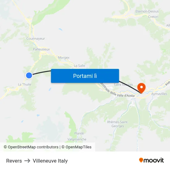 Revers to Villeneuve Italy map