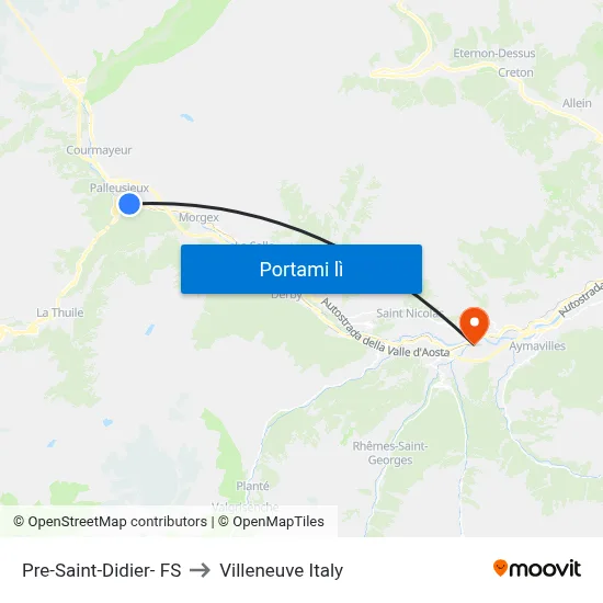 Pre-Saint-Didier- FS to Villeneuve Italy map