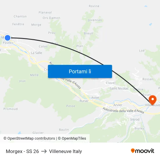 Morgex - SS 26 to Villeneuve Italy map