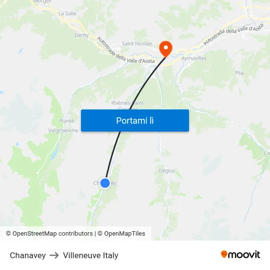 Chanavey to Villeneuve Italy map