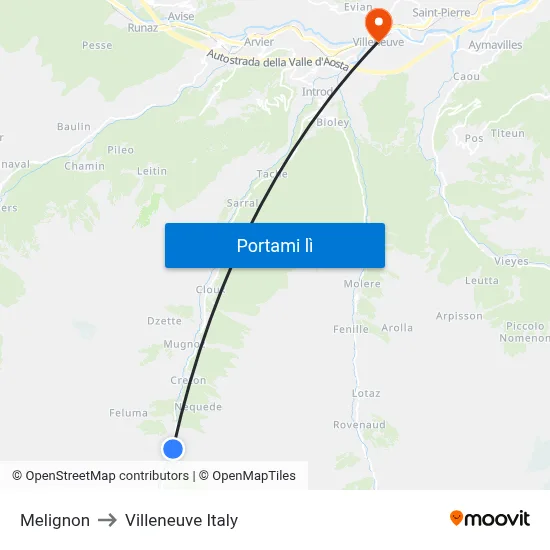 Melignon to Villeneuve Italy map